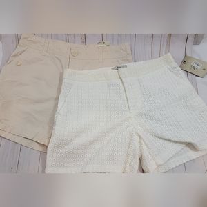 2 women's size 8 bass shorts white eyelet and tan chino shorts retails 103.00!
